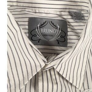 Bruno New York Mens XL White Black Striped Embroidered Button Down Shirt‎ L